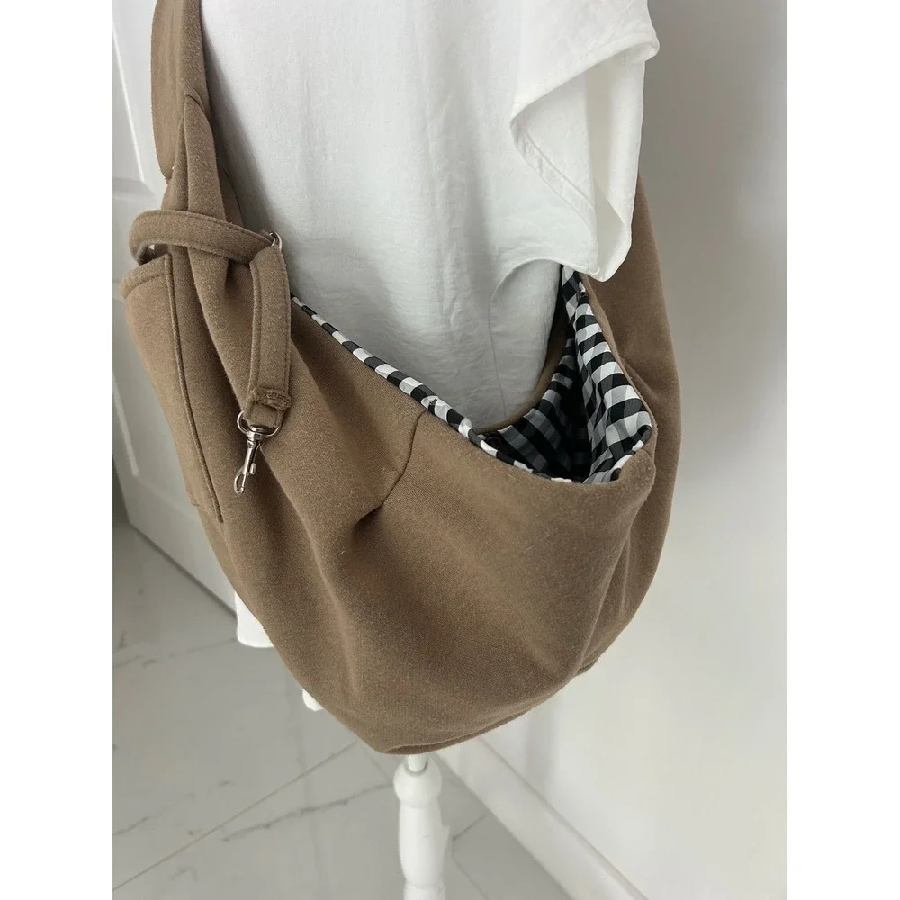 Nextfri Pet Carrier Sling Brown Crossbody Dog Cat Bag Gingham Lining Adjustable